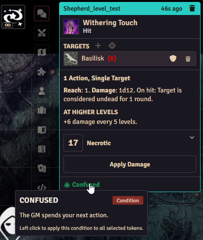 An attack roll chat card in the chat log